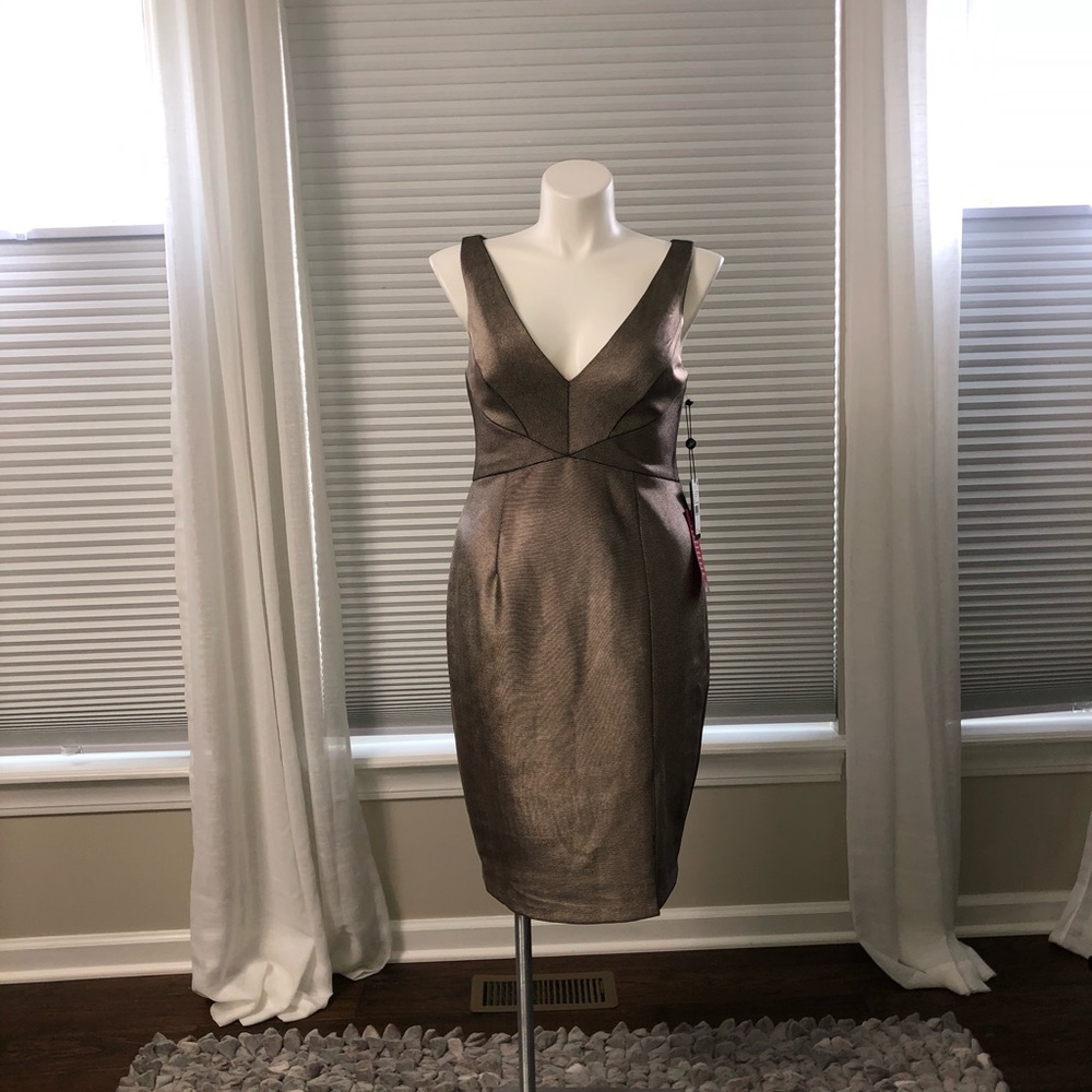 Adrianna Pappel Metallic Ottoman rose gold dress